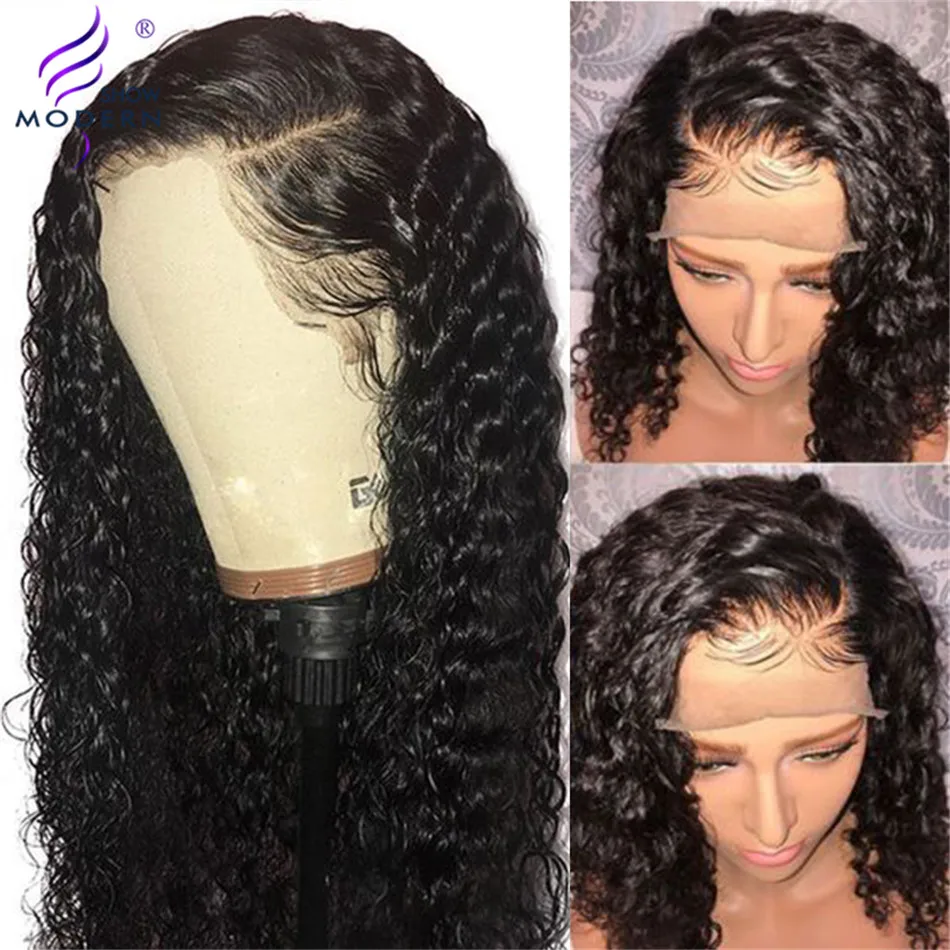 Современный показ волос бразильские 13*4 Кружева передние человеческие волосы парики для черных женщин Remy кудрявые волосы на фронте парики 150% Плотность