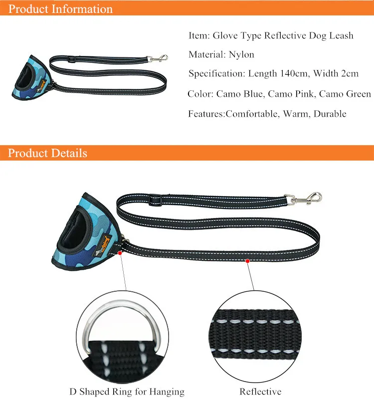 Hand-held Glove Type Pet Dog Leashes Reflective Strip Camouflage Pet Leads Dog Leash Pet Dog Accessories 140cm Length (5)