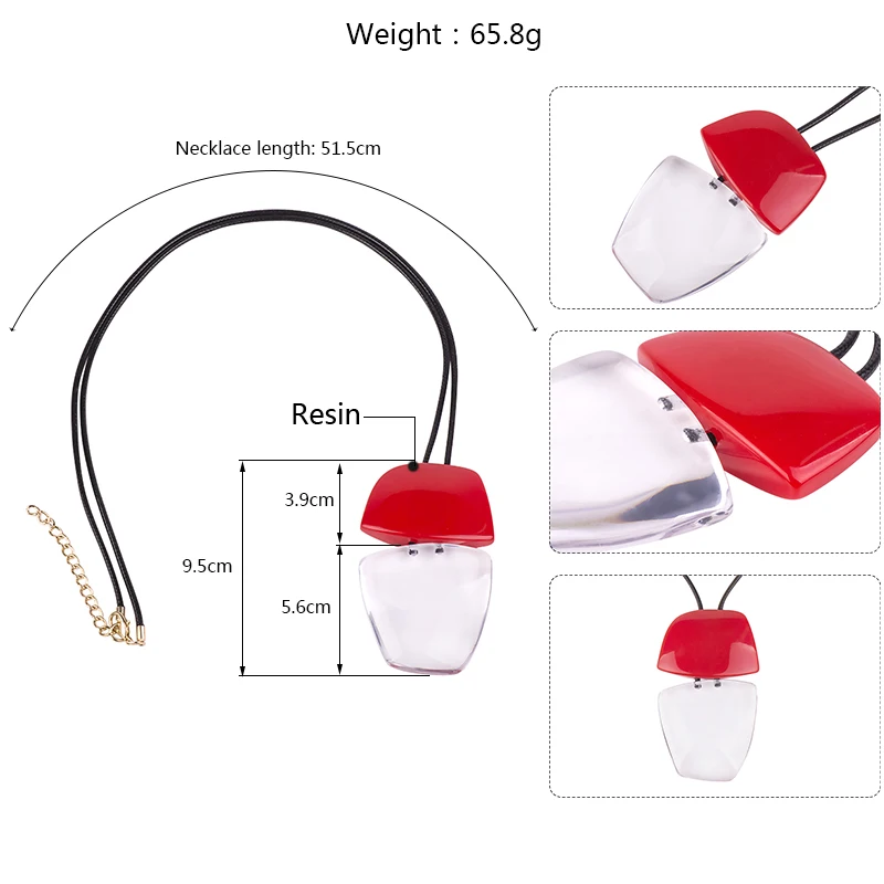 Vintage Fashion Acrylic Necklaces Women New Statement With Big Stone Resin Pendant Long Leather Chains Necklace Party Jewelry (5)