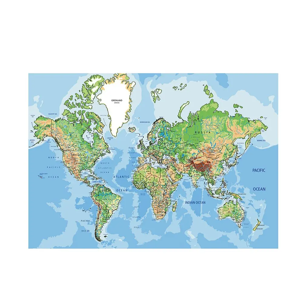 

World Map Pattern Tablecloth Fabric Waterproof Polyester Smooth Practicality Decorative Dark Green and Blue