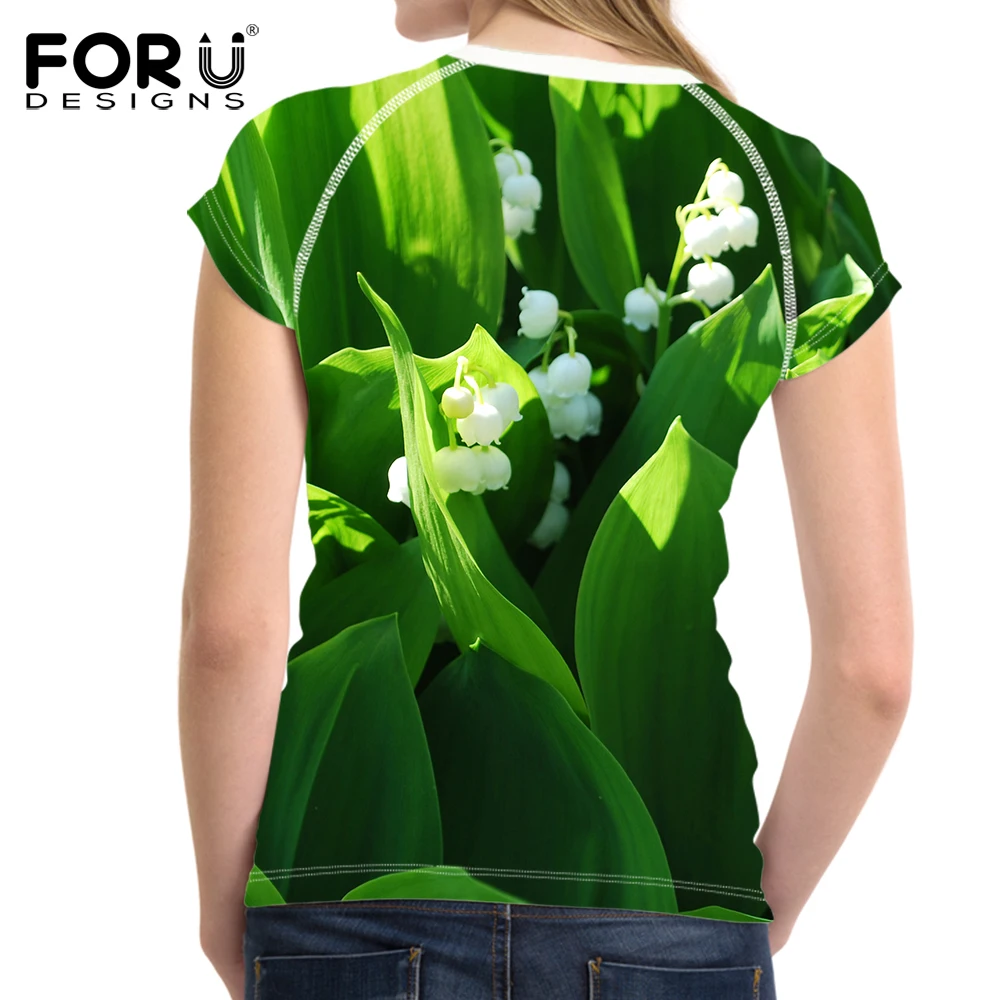 FORUDESIGNS/3D Футболка с цветочным принтом Convallaria majalis, женские тонкие топы, укороченные женские эластичные футболки для бодибилдинга, женская одежда