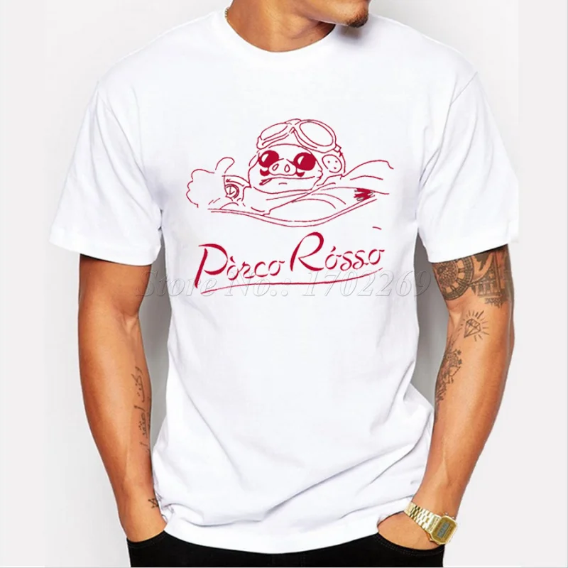 

Asian Size Animal red pig cartoon printed men t shirt Porco Rosso fashion male funny tops short sleeve casual fashion cool tee