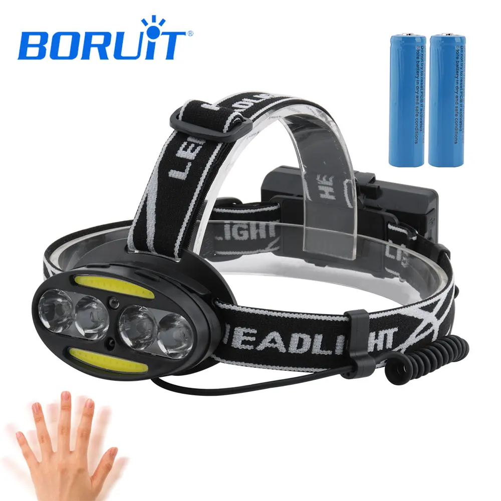 

BORUiT XML-T6 COB IR Sensor Headlamp USB Charger Body Motion Headlight Use 18650 Battery Head Torch Camping Hunting Flashlight