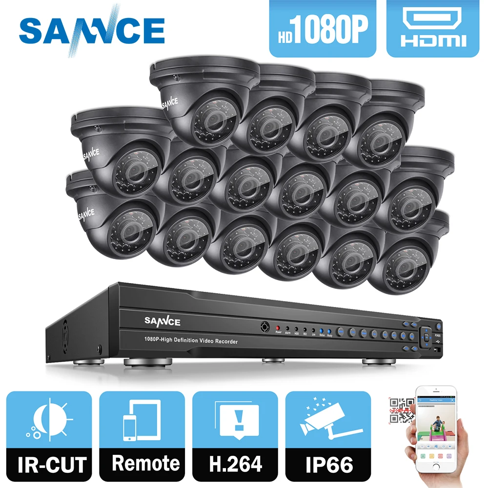 SANNCE 16CH 2MP 1080 P Full HD CCTV Системы HDMI DVR 16 шт. купол безопасности домашнего видео камер наблюдения Системы с 2 ТБ HDD