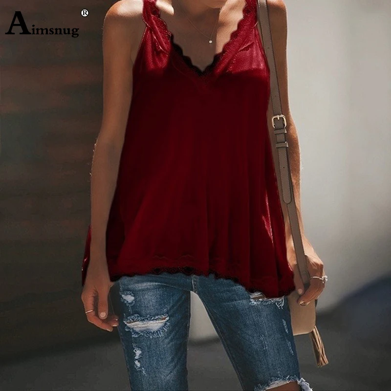 Aimsnug Boho однотонные кружевные женские топы с v-образным вырезом без рукавов Летние повседневные свободные женские Майки Женские топы больших размеров 4xl 5xl