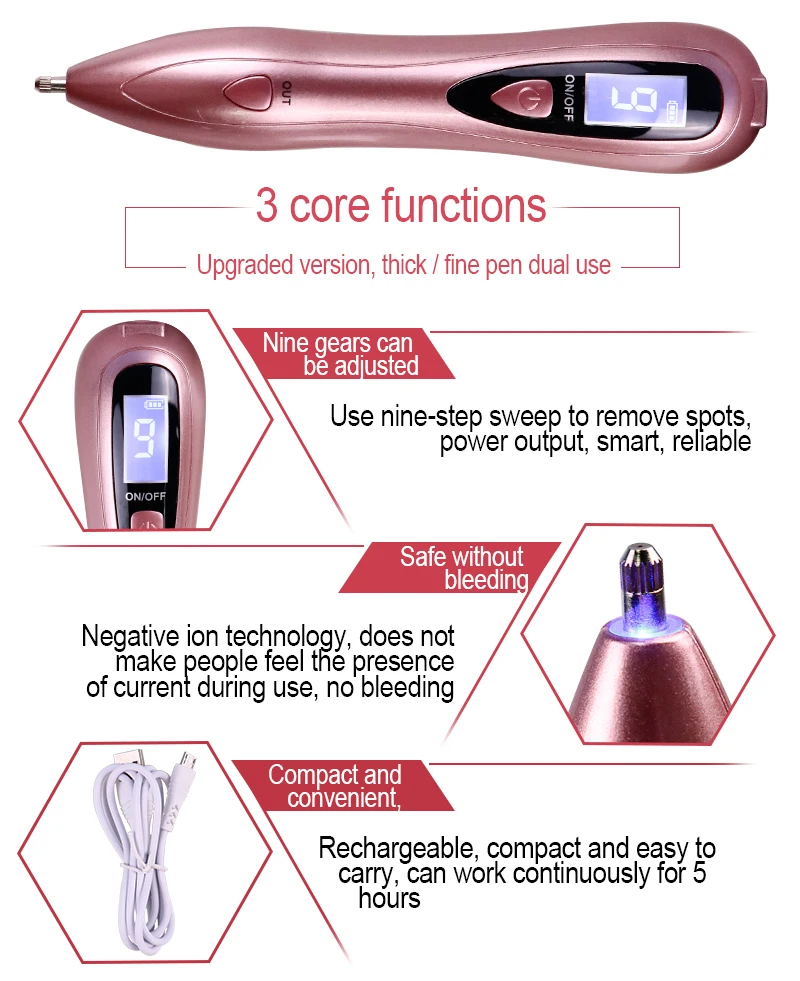 Модернизированная lcd 9 уровень лазерная плазменная ручка крот Татуировка Машинка для удаления темных пятен Ручка очиститель пор для лица
