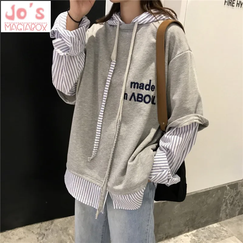 

Womens Hoodies Sweatshirts Oversized Tracksuits Long Sleeve Harajuku Hooded Pullovers Hip Hop Stripe Tops Loose BF