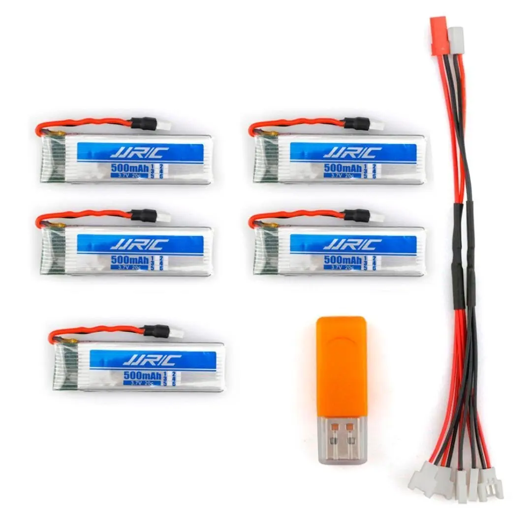 

5pcs * EBOYU 3.7V 500mAh 20C Li-Polymer Battery for JJRC H37 RC Quadcopter Drone Spare Parts and USB Charger