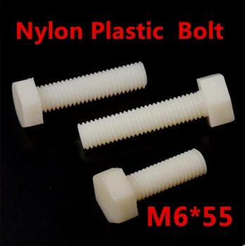 

50pcs/lot DIN933 M6*55 Nylon Plastic Hex Screw Bolt