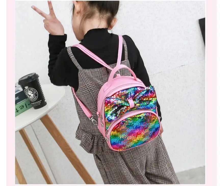 Женский мини-рюкзак с блестками, милый бант, сумка на плечо для девочек, школьные сумки, блестящие дорожные рюкзаки, детский рюкзак