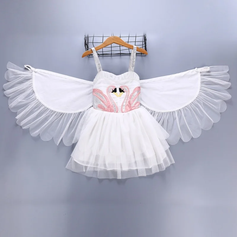 Girls Dress Baby Robe Fille Baby Toddler Swan Flamingo Dresses With Wing Meisjes Jurk Little Girl Princess Robe Enfant Bird Swan