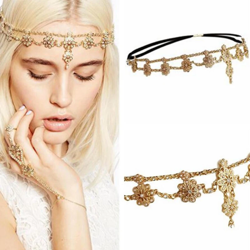 

Pearl Wedding Hair Head Chain Flower Crystal Hair Tassel Bridal Forehead Headband Rhinestone Vintage Headpiece For Women Jewelry
