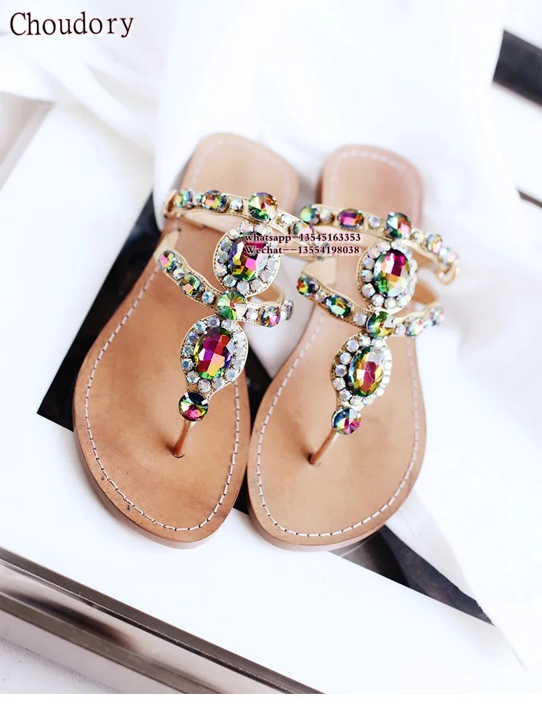 

2019 Summer New Diamond Bohemia Flats shoes Summers Women Sandals Rhinestone Woman Flip Flops Beach Women Casual Shoes