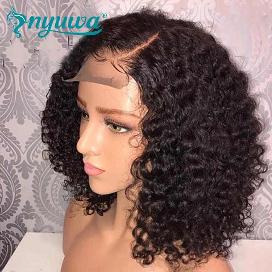 Beli Nyuwa Pendek 13X6 Renda Depan Rambut Manusia Wig Digunakan Dipetik dengan Bayi Rambut Keriting Brasil Remy Rambut Lace depan Bob Wig 10 \