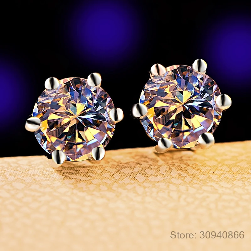 

925 Sterling Silver Earrings Classic Six Claw Zirconia Stud Earrings For Women Men oorbellen boucle d'oreille S-E34