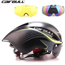 3 lens 290g Aero TT Road Bicycle Helmet Goggles Racing Cycling Bike Sports Safety TT Helmet in-mold Road Bike Cycling Goggle