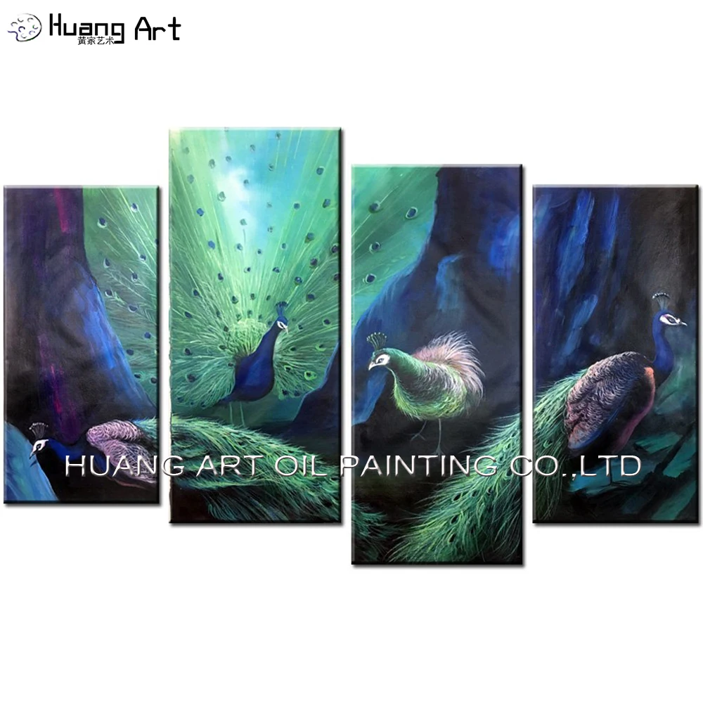 

Handmade Realistic 4 Proud Peacock Oil Painting for Hotel Room Decor Group Of Painting on Canvas Beautiful Peacock Paintings