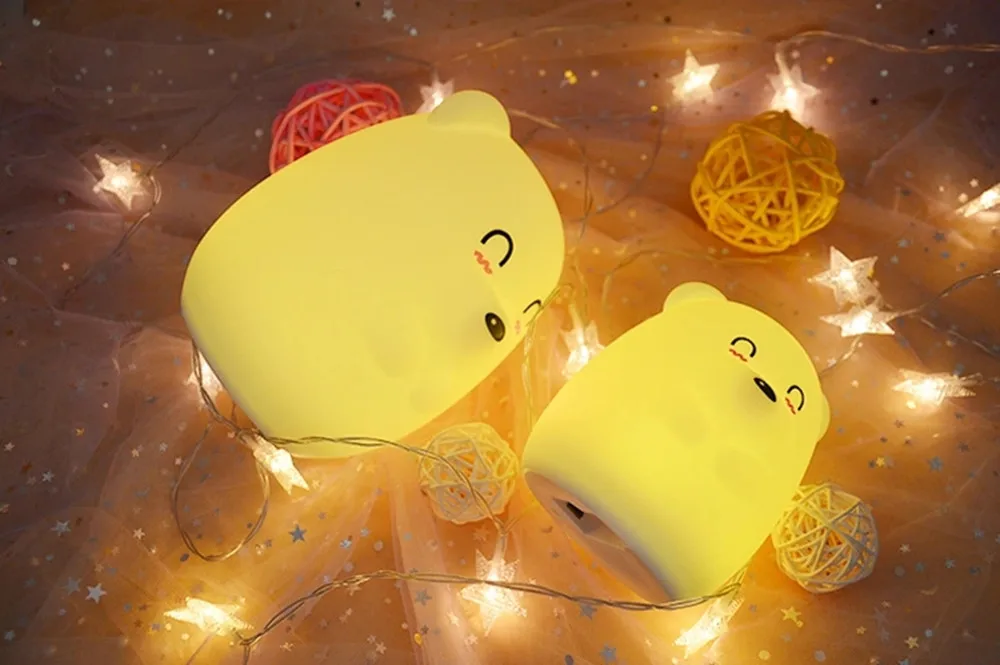 Bear LED Night Light Remote Control Timing Touch Sensor 9 Colors USB Charging Silicone Animal Bedside Lamp for Children Baby (15)