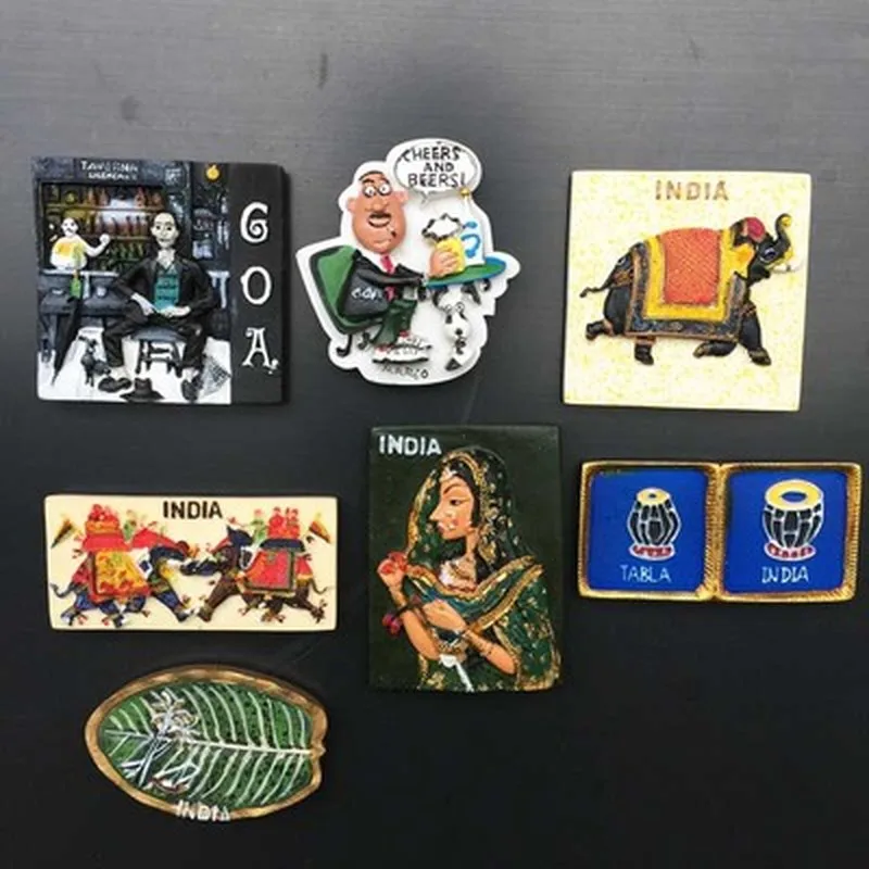 

BABELEMI 7pcs/lot India Souvenirs Hand-painted Fridge Magnet Tourism Souvenirs Refrigerator Magnets Stickers Home Decoration