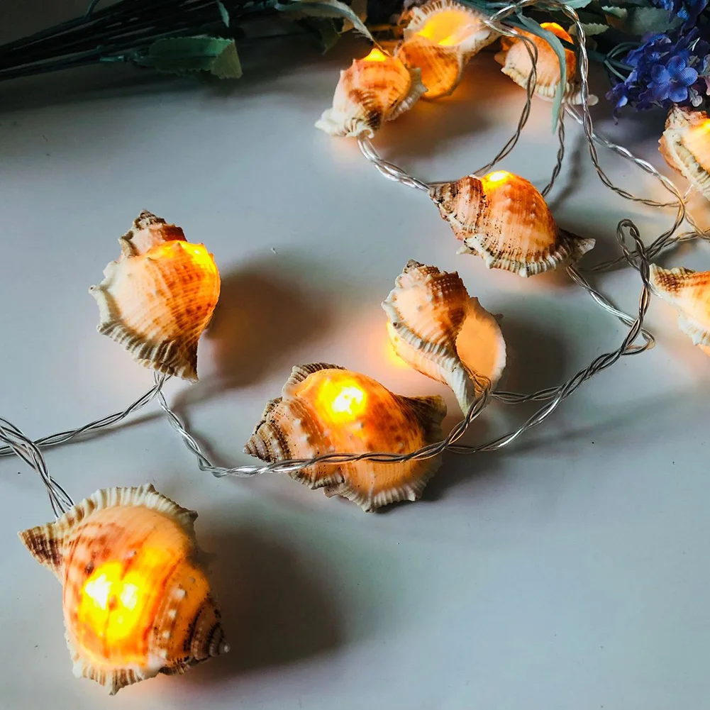 150cm Battery Operated Festival Supplies Home Hanging Lantern String Light Sea Shell Romantic Wedding Party Warm White Conch