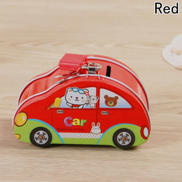 Cute mini car piggy bank Children's piggy bank with lock Tin plate box