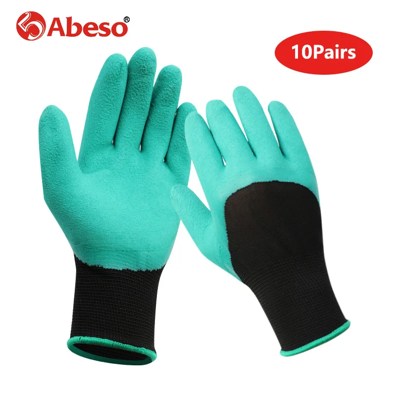 

10 Pairs Foamed Wrinkle Glue Safety Glove Hand Protection Cut-Resistant Durable Black Core Green Rubber Breathable Working Glove