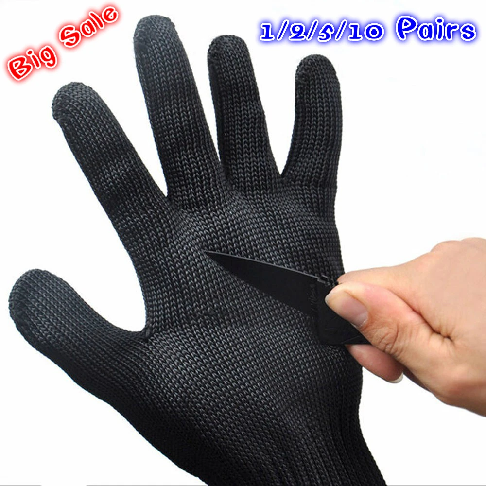 

1/2/5/10 Pairs Safety Gloves Protect Stainless Steel Wire Gloves Cut Metal Mesh Butcher Anti-cutting Breathable Work Gloves