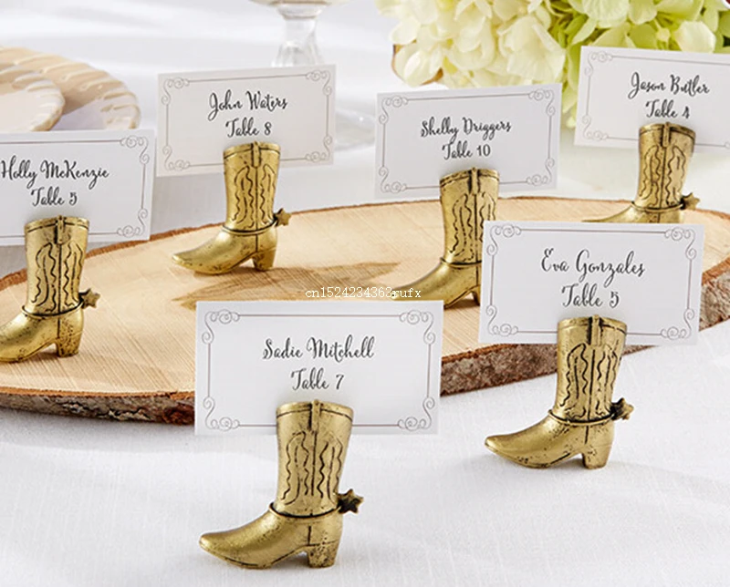 

200 pcs Place Card Holder Gold Resin Cowboy Boot Paper Place Table Card Seat New Arrival Wedding Favor Seat Card