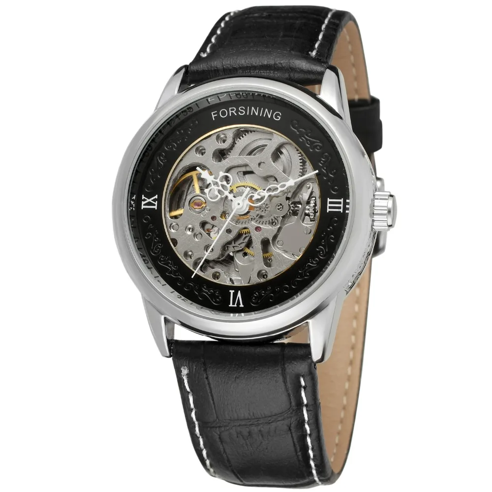 

FORSINING Men Luxury Brand Roman Number Skeleton Genuine Leather Watch Automatic Mechanical Wristwatch Gift Box Relogio Releges