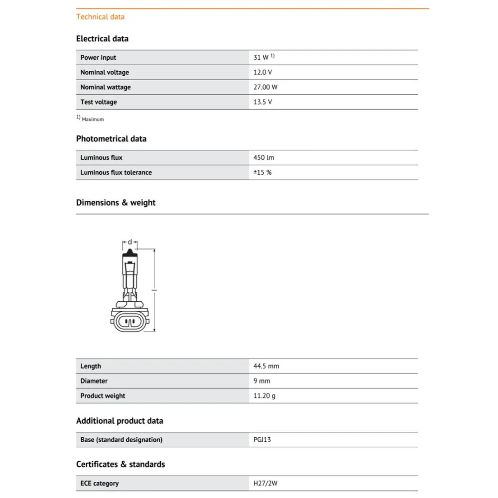 OSRAM оригинальные 881 H27/2 W 12V 27W 3200K стандартные Автомобильные противотуманные фары замена авто светильник OEM качество Германия E1(один