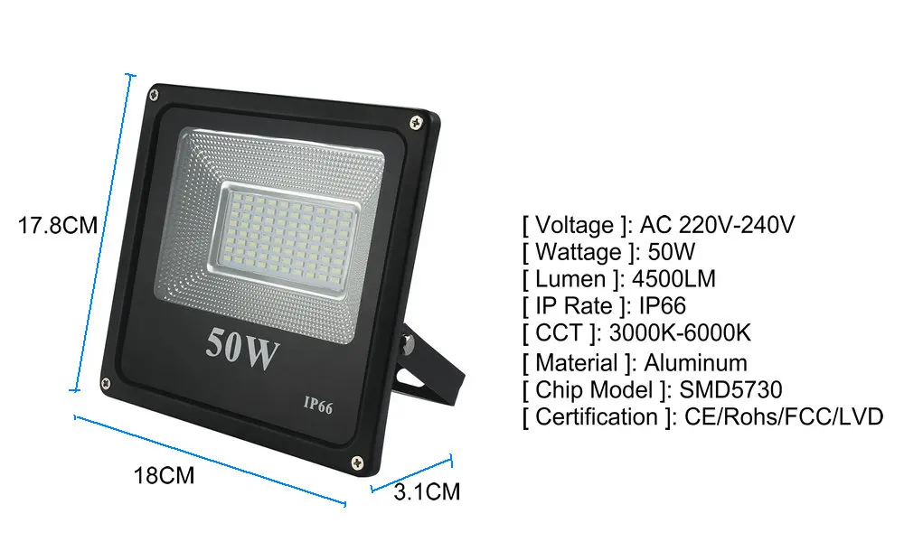 BUYBAY 50w 100w Светодиодный прожектор светильник 220V 240V 30 Вт 200 Вт напольный светильник ing проектор лампа с отражателем светодиодный 50 Вт внешний точечный светодиодный exterieur