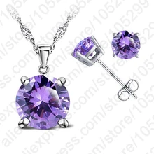 JEXXI Modern Fine Jewelry 4 Claws Cubic Zirconia Good Quality 925 Sterling Silver Jewelry Sets Stud Earring Pendant Necklace