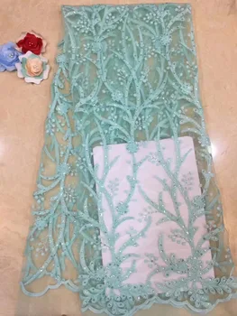 

Mint Green african lace fabric 2018 high quality lace french mesh fabric sequined nigerian swiss lace fabrics for dress X3