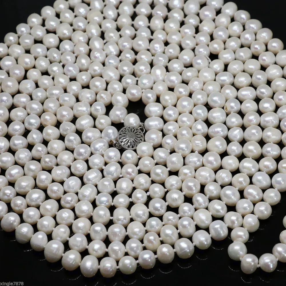 

Natural 7-8mmWhite Akoya Cultured Pearl Necklace Long 108''