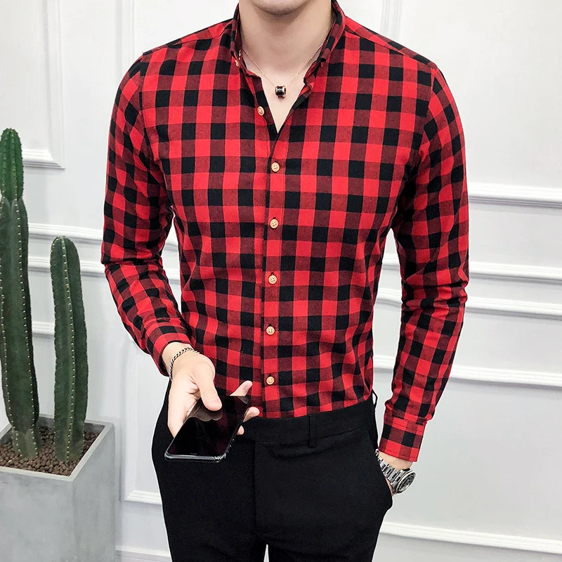 Мужская рубашка в красную и черную клетку модная клетчатая с коротким рукавом