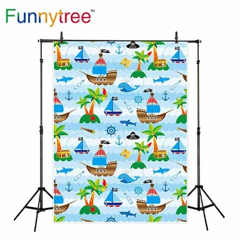 

Funnytree backdrops for photography studio cartoon sailboat tree fish sailing kids professional background photobooth photocall