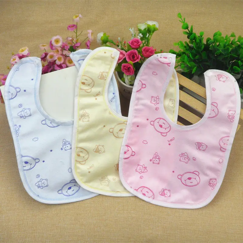 Cute Cotton Kids Bears Baby Dinner Waterproof Saliva Towel Bibs Eat