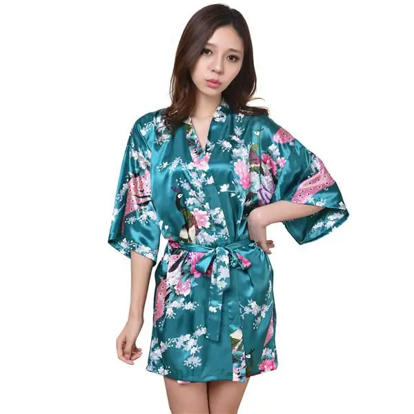 Светло-голубой шелковый халат из вискозы платье Китайская леди сексуальная мини-ночная рубашка халат Винтаж кимоно юката платье плюс размер XXXL RB1030 - Цвет: Dark green Robe