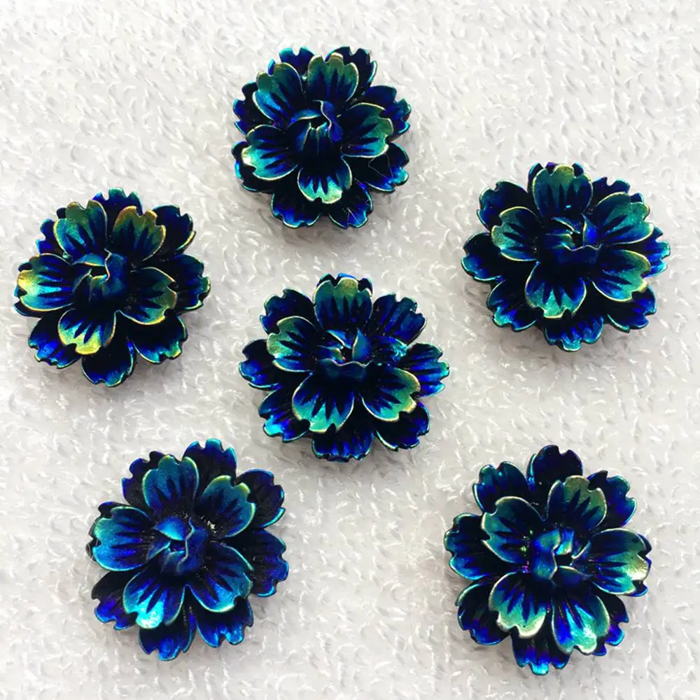 

12pcs 25mm AB flowers flatback Resin Rhinestone trim stones and crystals DIY Wedding Dress Button -A428