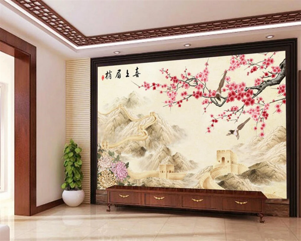 Beibehang пользовательские обои Великая стена Слива 3D Фото Обои фреска спальня гостиная ТВ настенная фреска обои для стен 3 d