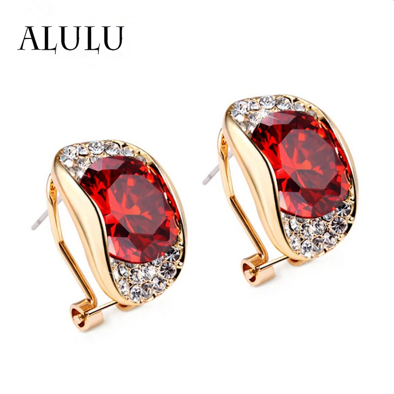 

ALULU 2017 New Earrings Jewelry High-end Temperament Red Geometry Fashion Crystal Earring Rhinestone Ear Studs Brincos