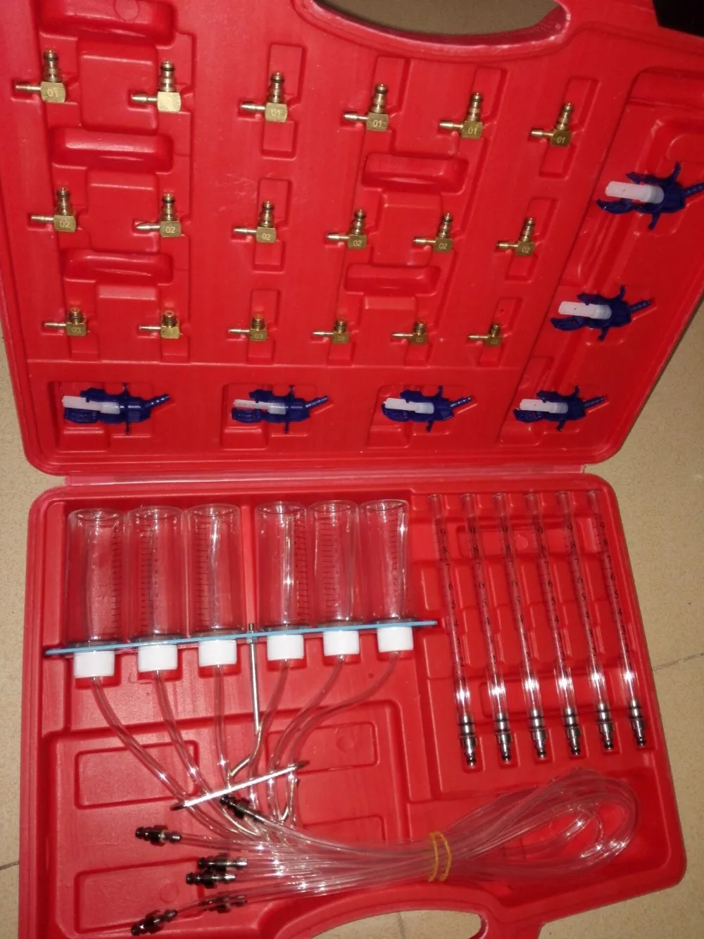 Diesel Injector Flow Meter Common Rail With 24 Adaptors Fuel Line Test Tester Diagnostic Diagnosis Tool Set  (7)