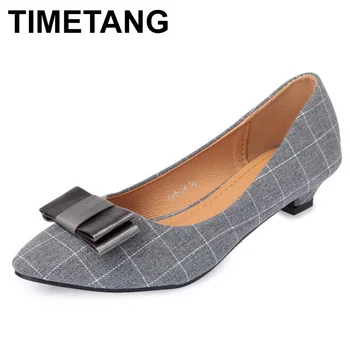 

TIMETANGNew fashion Office Lady low heels work Shoes woman pumps Women autumn spring work Shoes pointed toe bowtie35-41blackE565