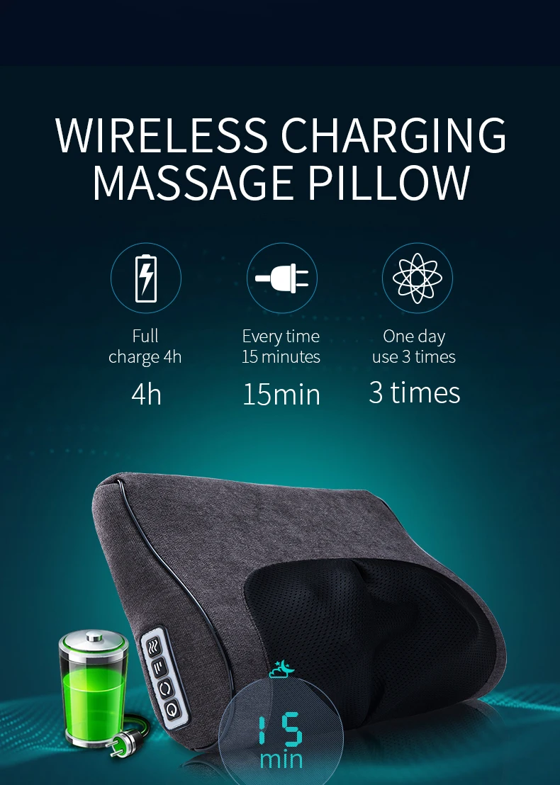 JinKaiRui Shiatsu Knead Rechargeable Neck Massager Pillow Wave Curve Home Car Dual-use Massage healthy Massagea For Shoulders-7