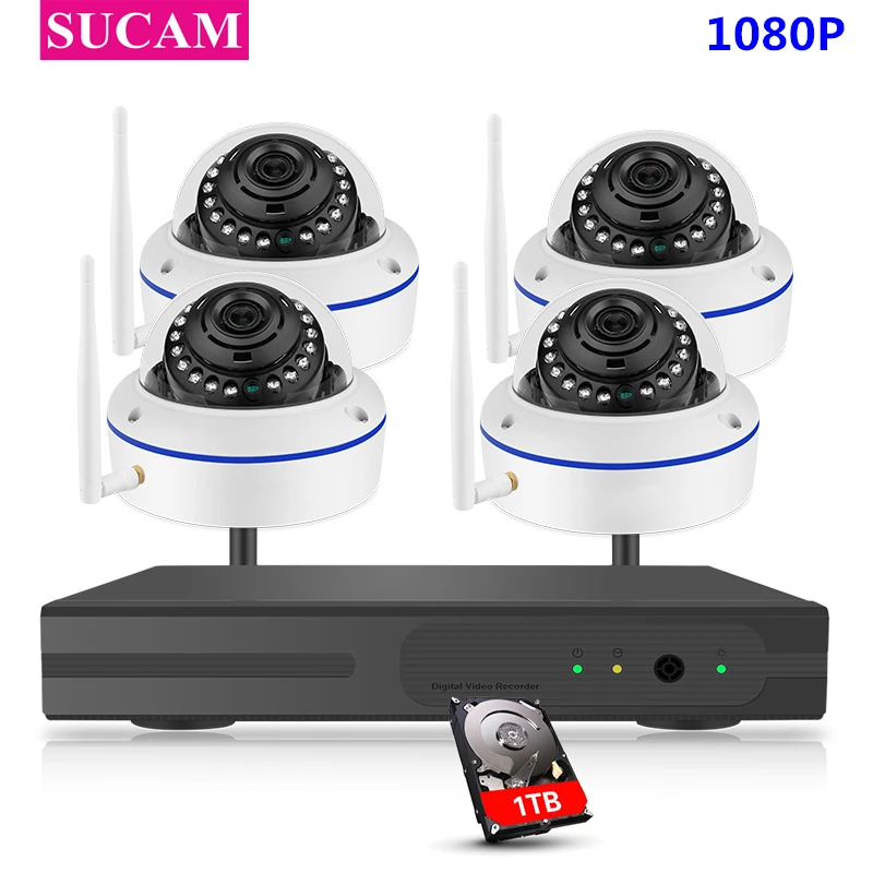 SUCAM 4CH видеорегистратор для наблюдения 1080P WIFI ip-камера 2.0MP купольный беспроводной