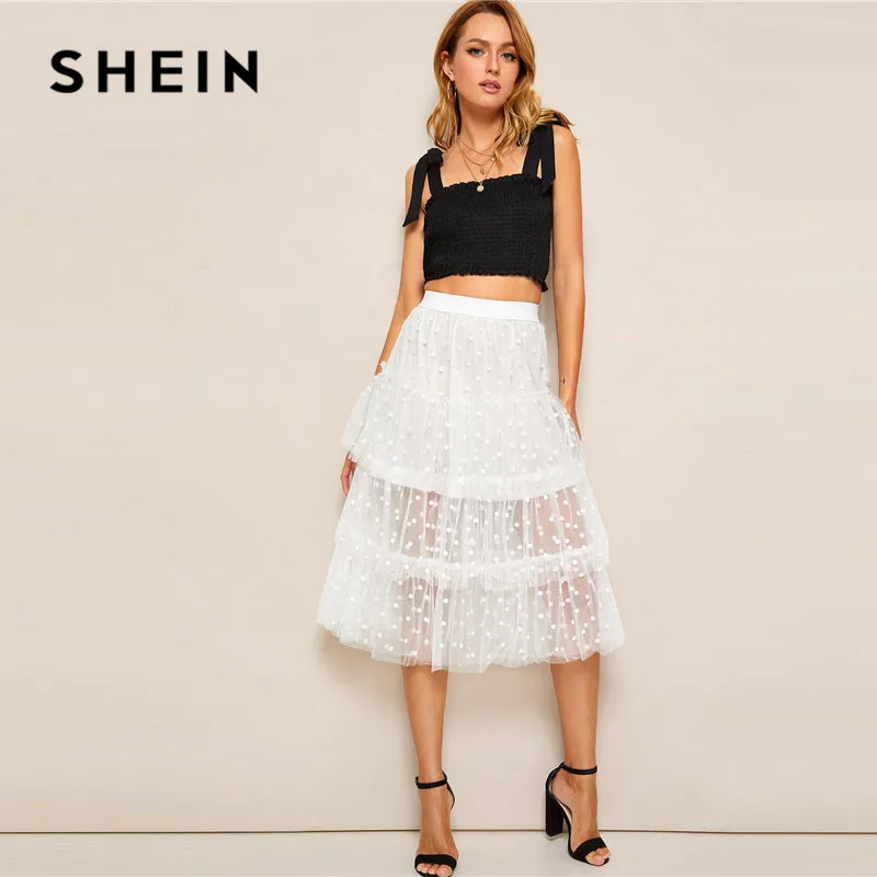 SHEIN белая романтическая многослойная сетчатая юбка миди лето женская уличная