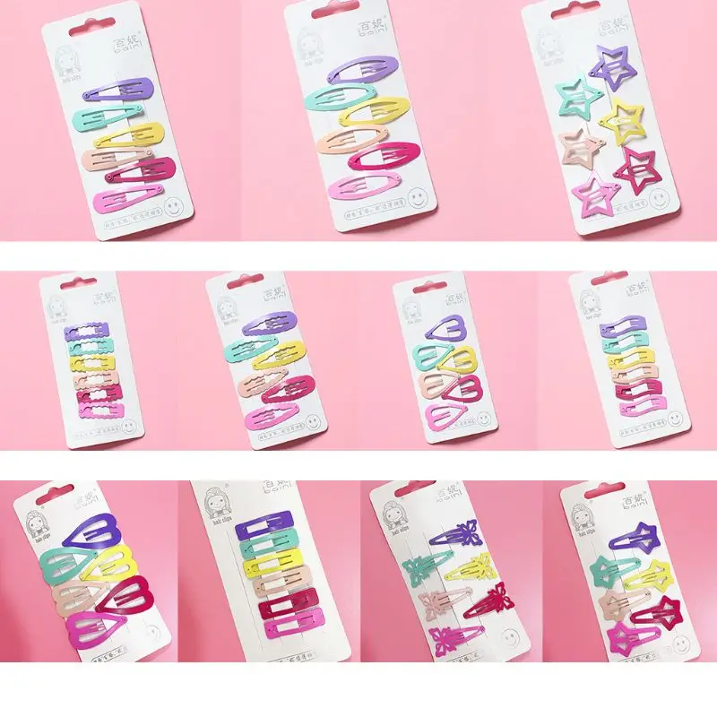 

6Pcs/Set Children Girls Harajuku Metal Alloy Baking Paint BB Hair Clips Geometric Five-Pointed Star Shape Hollow Snap Barrettes