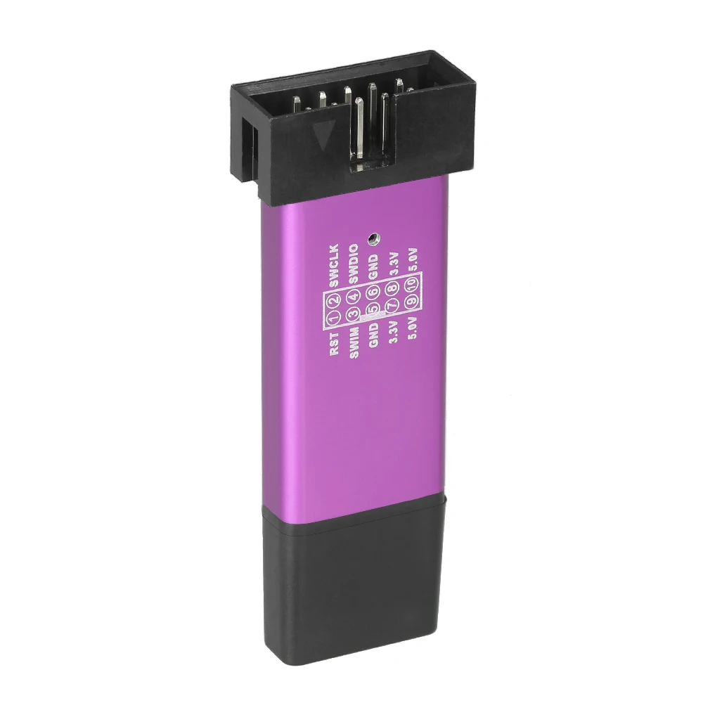 

A Aluminum Mini USB Emulator Downloader STM8 STM32 for ST-LINK V2 Red/blue LED indicator Built-in 500mA self-healing fuse