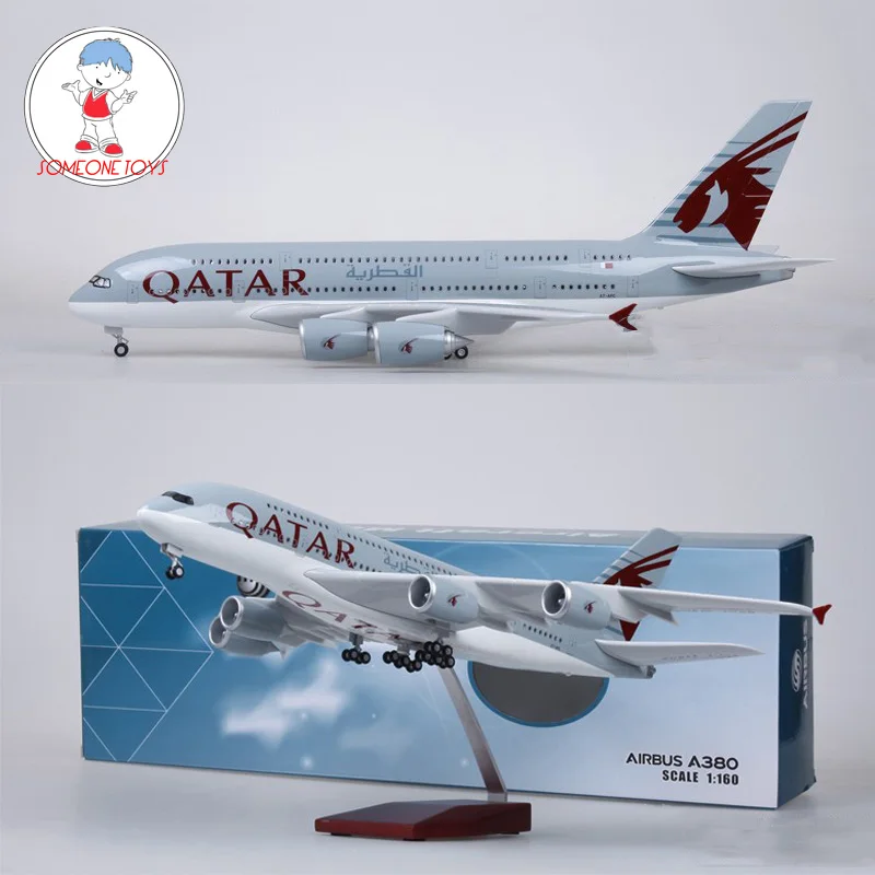 

1/160 Scale 45.5cm Airplane Diecast QATAR Airline Model Airbus A380 With Light and Wheel Resin Plane Collection Children Gifts
