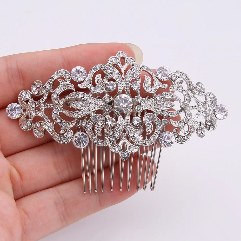 Bella Fashion Elegant Flower Leaf Bridal Hair Comb Pin Rhinestone